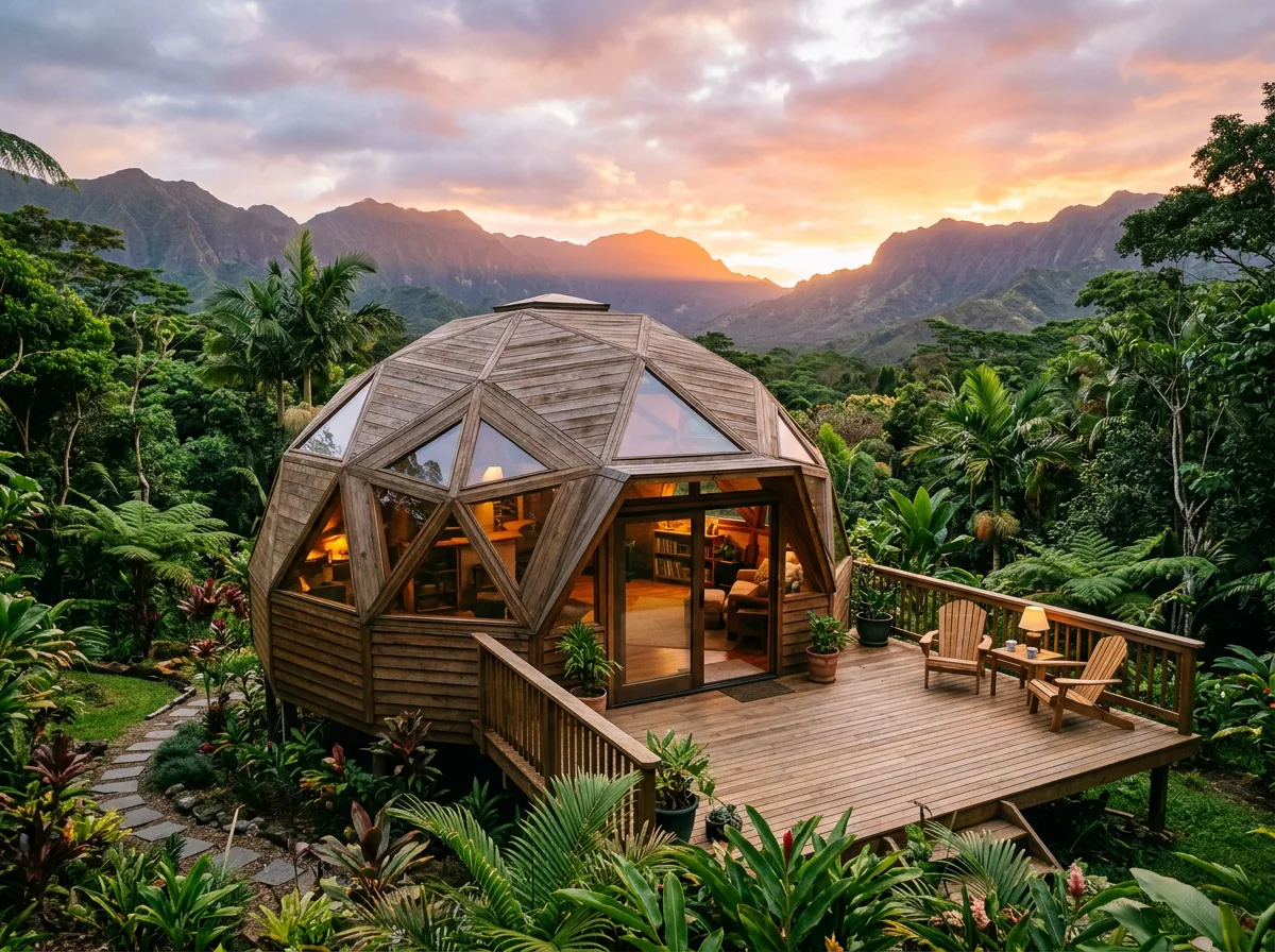 Vivienda de madera rodeada de naturaleza