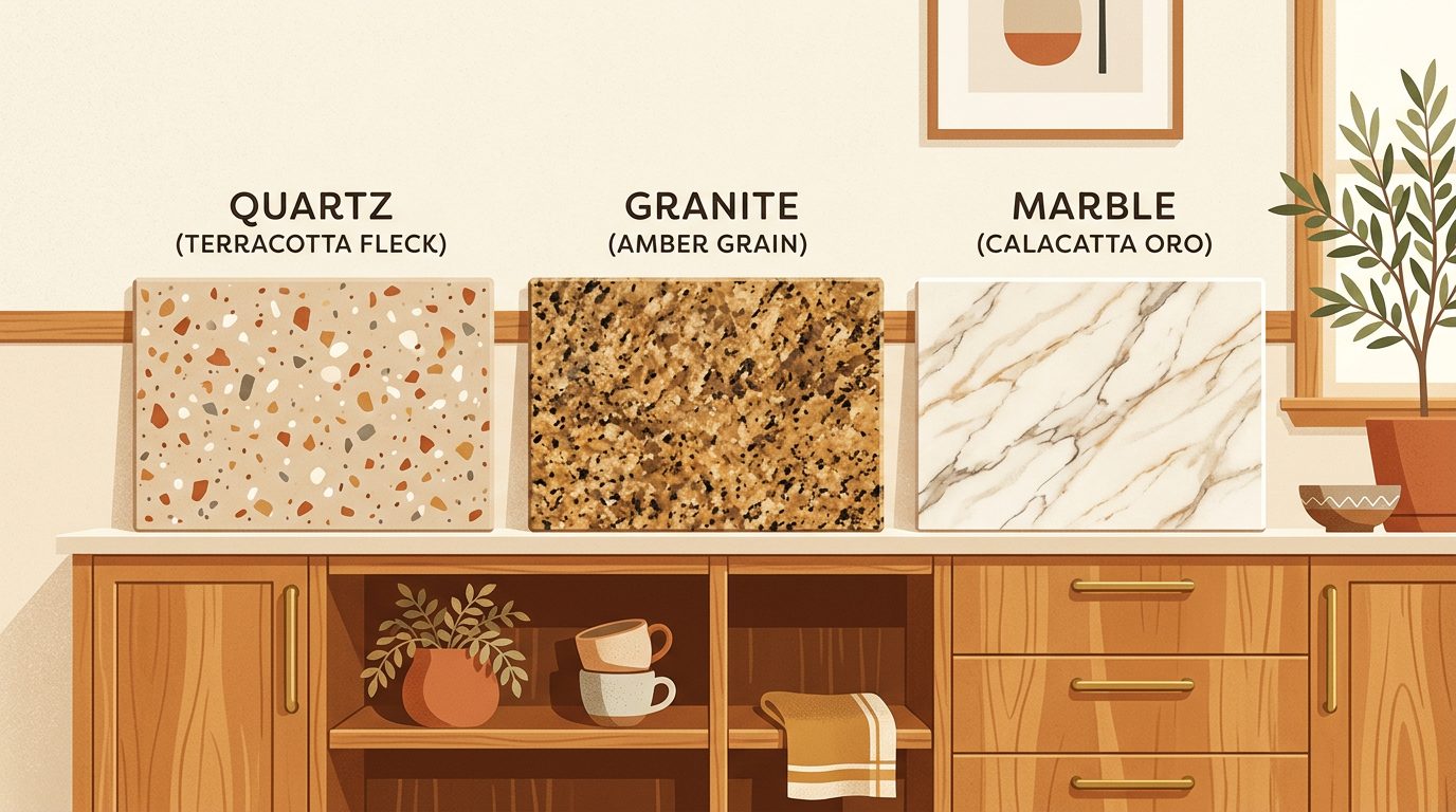 ¿Qué es mejor para la cocina: cuarzo, granito o mármol? Comparativa técnica para decidir con datos reales