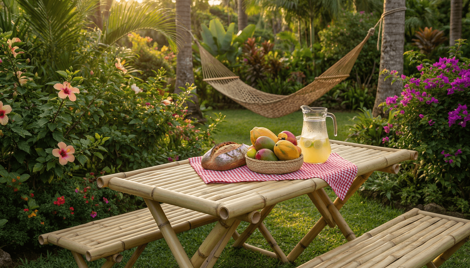 Mesa picnic plegable en guadua